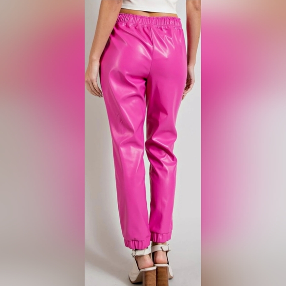 Women's Bubblegum Faux Leather Jogger Pants - Picture 2 of 11